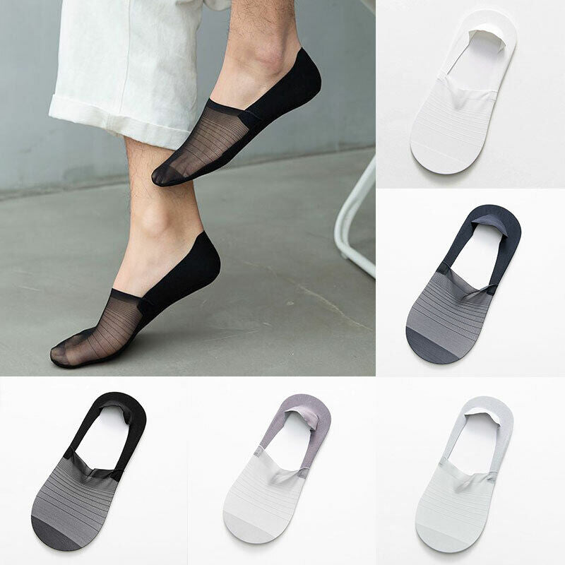 3 pair Summer Men's No Show Ankle Socks Ultra-Thin Transparent Mesh Invisible Socks